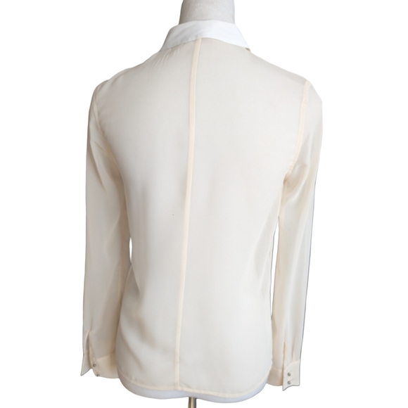 J Brand White Cotton Sheer Contrast Sleeve Blouse XS - Picture 14 of 16